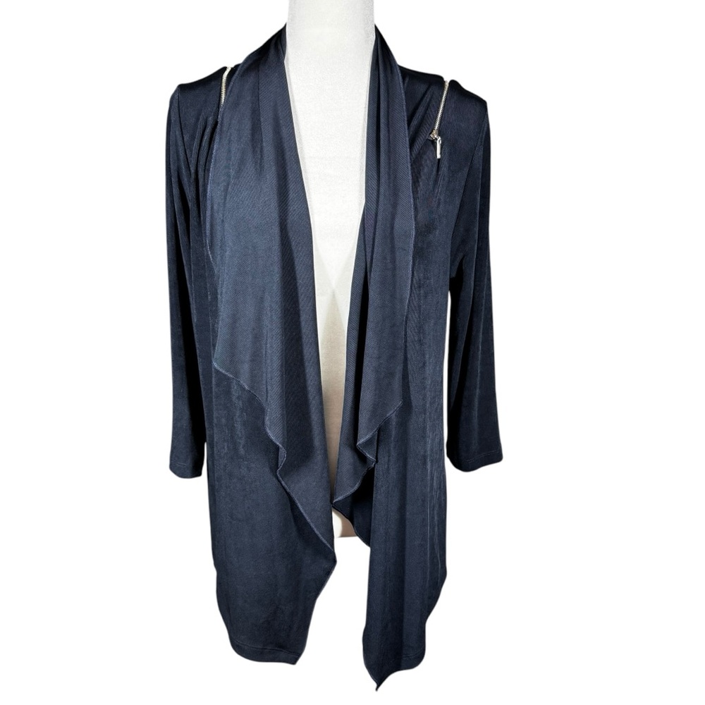 Chico’s Travelers‎ Classic Zipper Detail Jacket Navy Blue Size 1 S 8 Drape Front